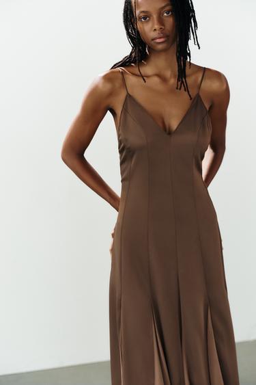 VESTIDO LENCEIRO COMBINADO - Chocolate de Zara