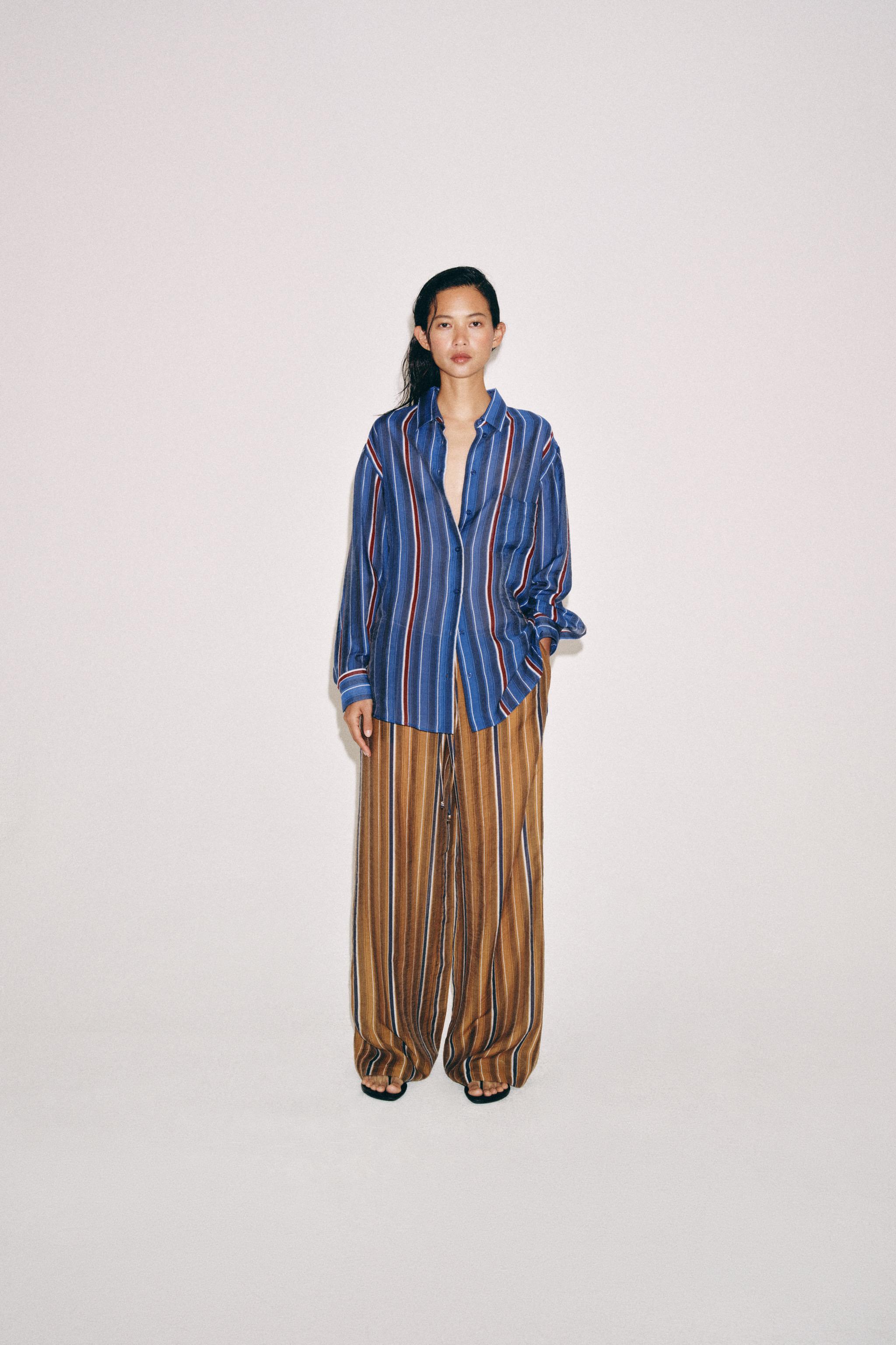 ZW COLLECTION LONG STRIPED SHIRT - Blue | ZARA Iraq