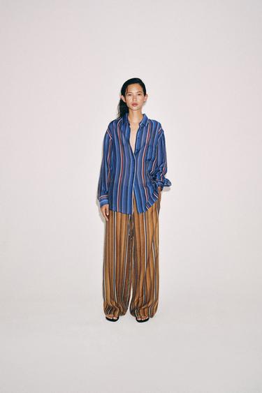 CHEMISE LONGUE À RAYURES ZW COLLECTION - Bleu de Zara - Image 2