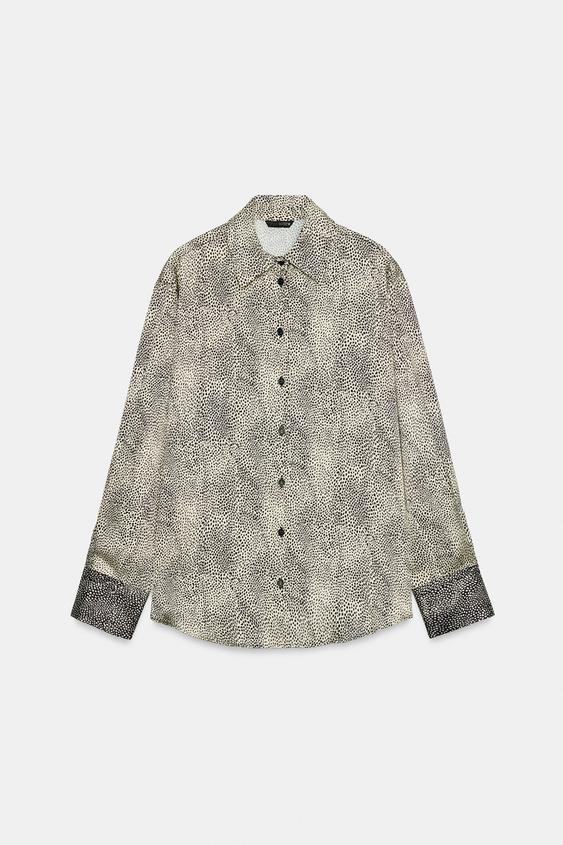 CAMISA REGULAR ESTAMPADA - Crudo / Negro de Zara - Imagen 0