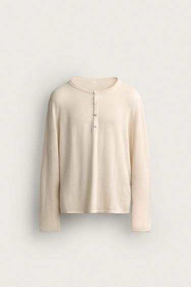 KNIT HENLEY T-SHIRT - Ecru by Zara