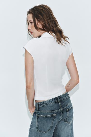 TOP GABARDINE BOUTONS - Blanc de Zara - Image 3