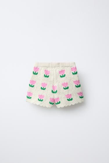 SHORT EN CROCHET À FLEURS - Écru de Zara - Image 1