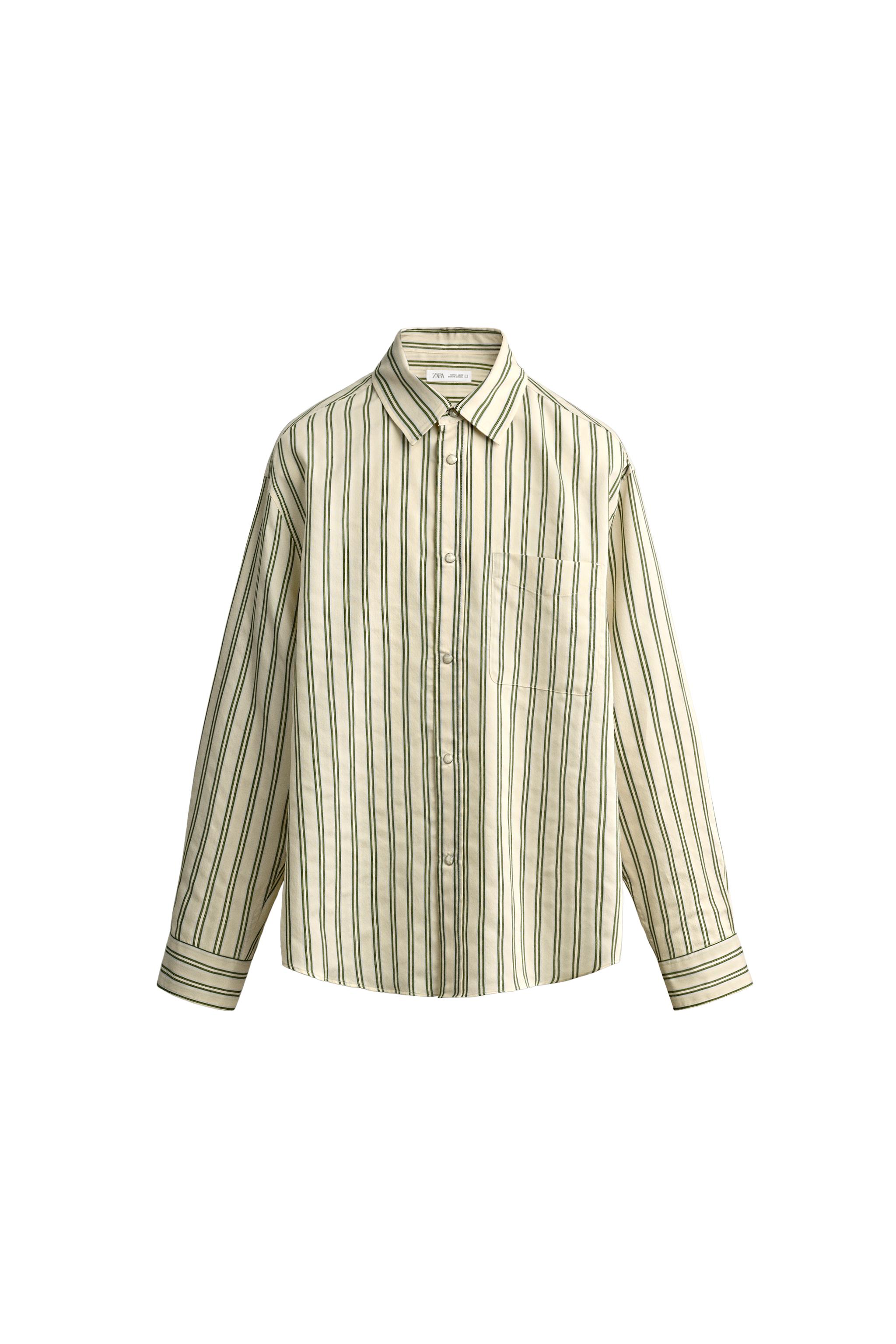 archivio ⭐️ライトグリーン ハイネックシャツ　　希少サイズ40♡新品♡ ストライプ柄フルイドシャツ - エクリュ / グリーン | ZARA Japan / 日本