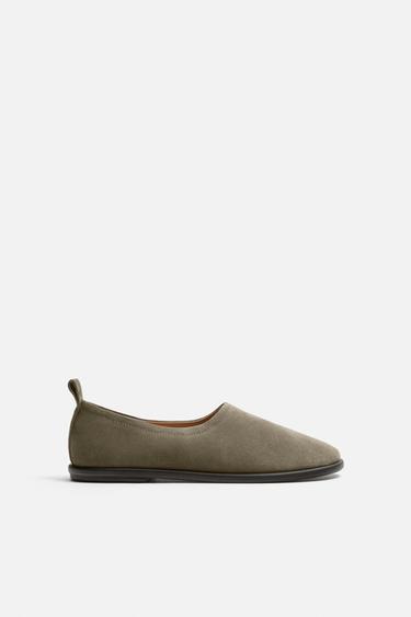 Zara FLAT SUEDE SHOES - Taupe Gray - Image 0