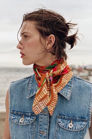 WATERCOLOUR MODAL SILK SCARF - Orange by Zara