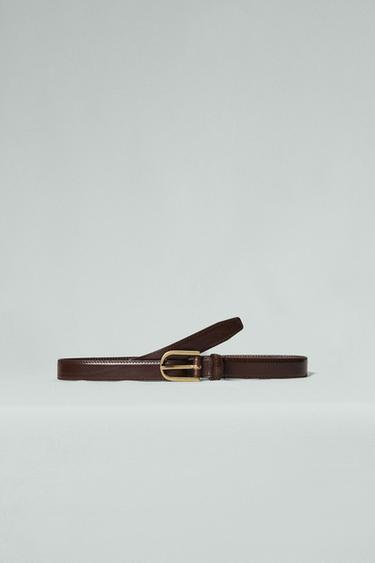 LEATHER TOPSTITCHED BELT AARON LEVINE X ZARA - Brown by Zara