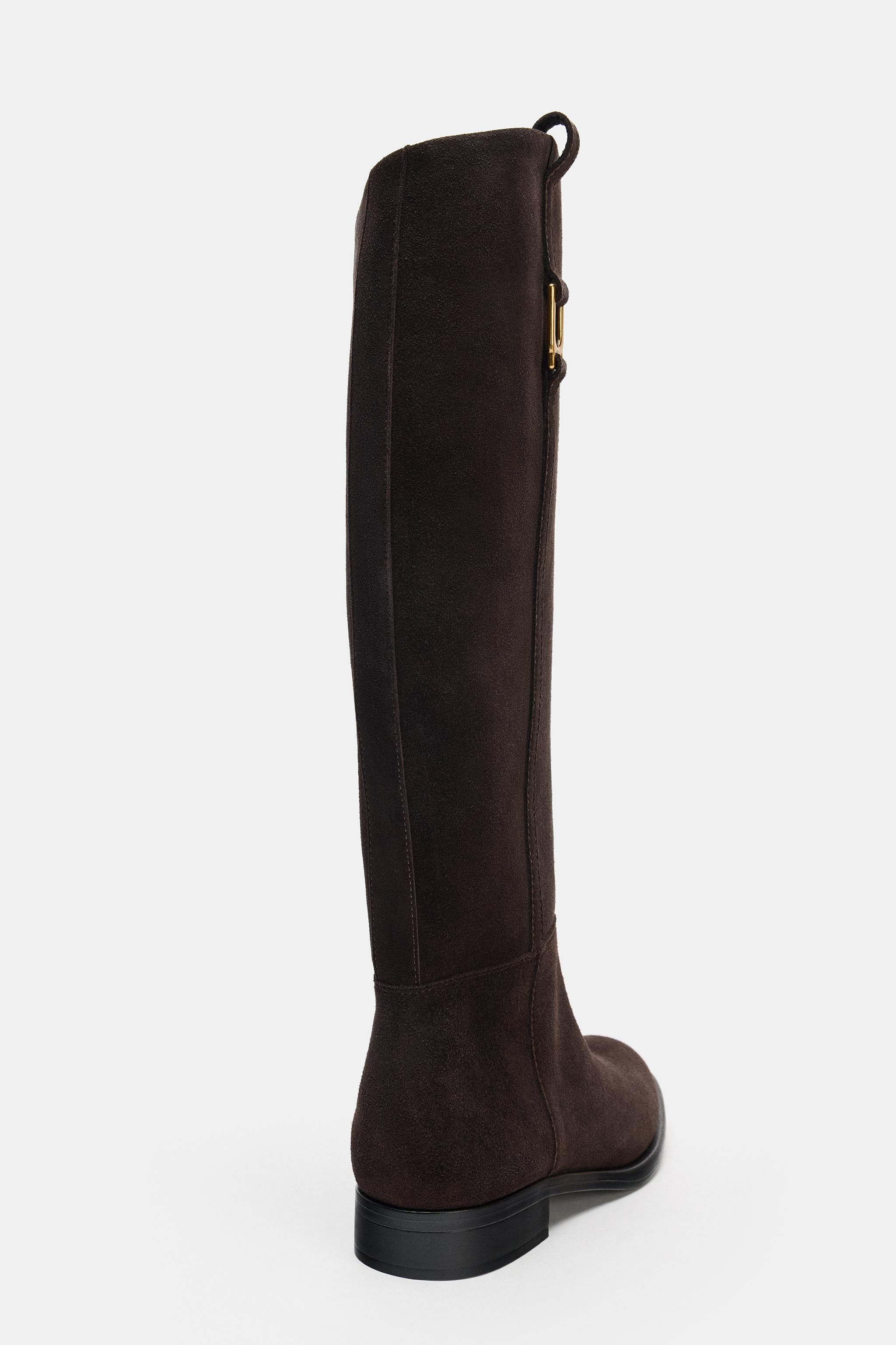 FLAT SPLIT LEATHER RIDING BOOTS