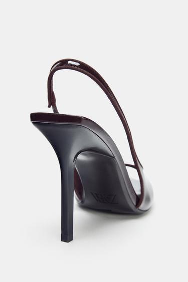 SANDALES À TALONS EFFET VERNI - Marron de Zara - Image 5