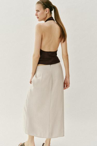 GATHERED SARONG MIDI SKIRT - Light beige by Zara - Image 2