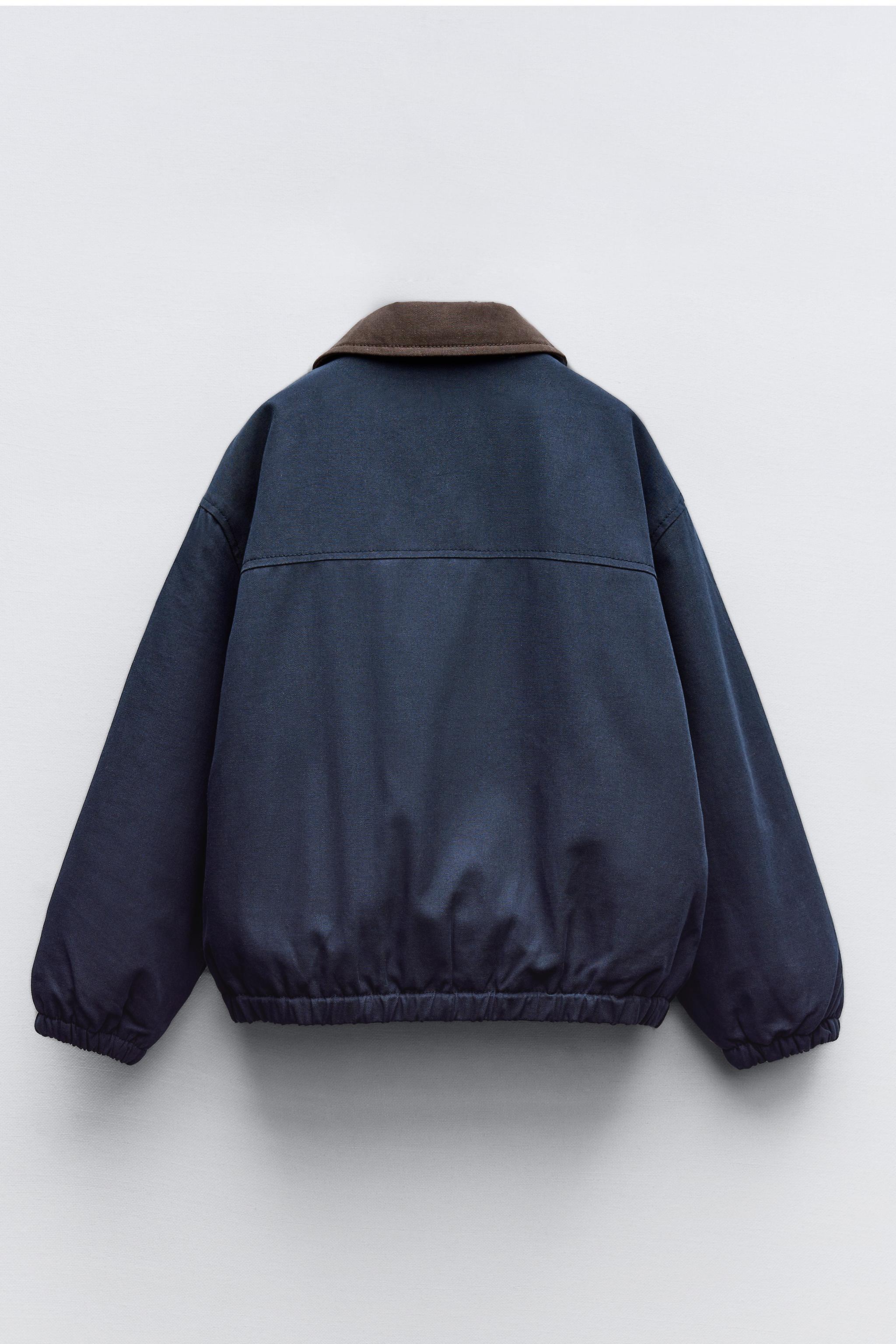 Zara Contrasting Collar Bomber Jacket Navy Blue Kids