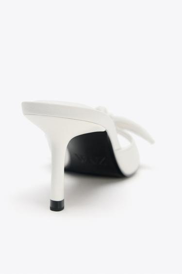 LEATHER BOW HEELED SANDALS - white by Zara - Image 6