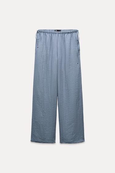PANTALON PALAZZO EN LIN - bleu-poudré de Zara - Image 0