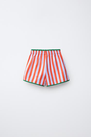 SHORT À RAYURES ET LISERÉS CONTRASTANTS - Rouge de Zara - Image 1