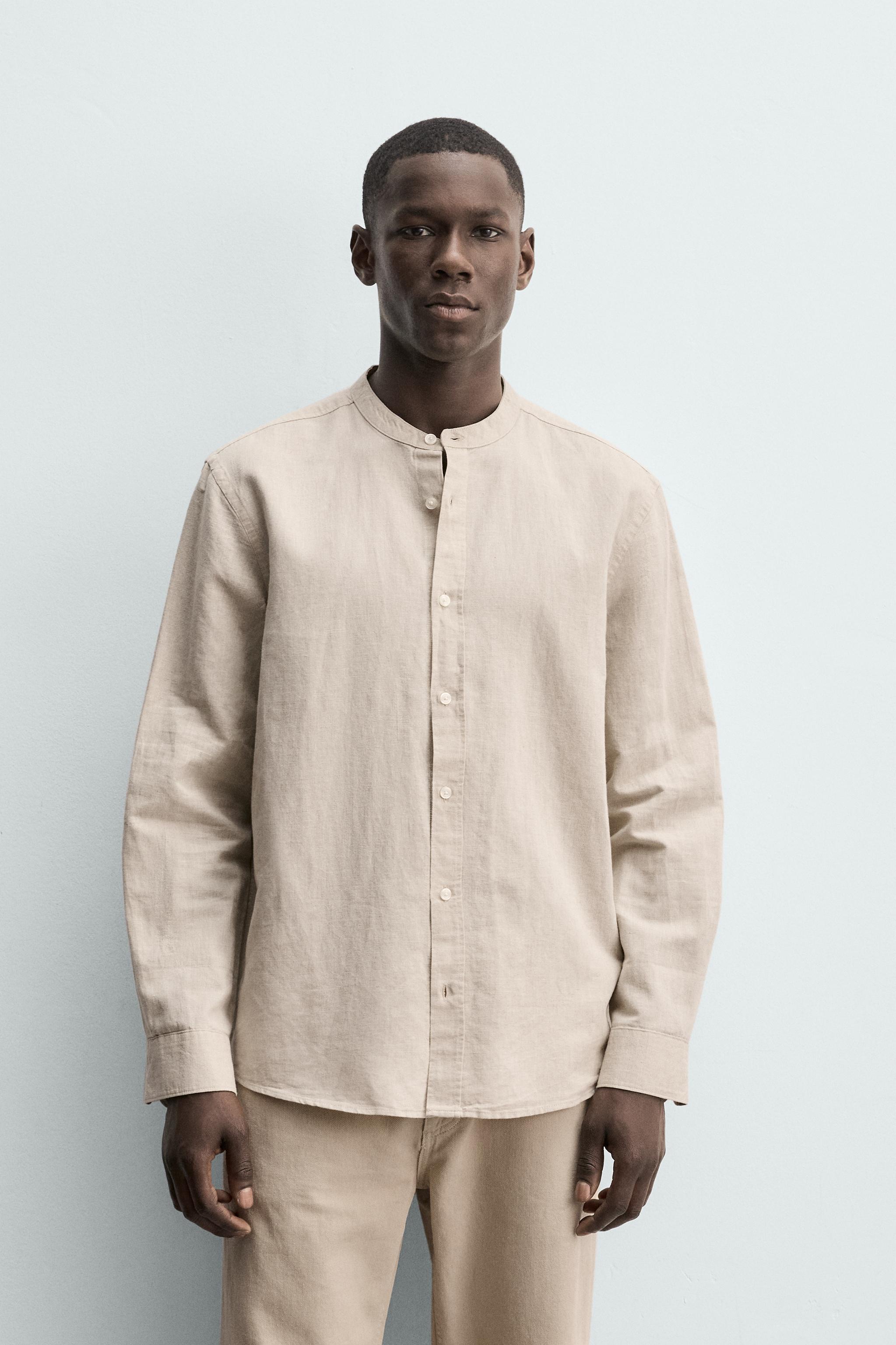 LINEN COTTON RELAXED FIT SHIRT — Light beige (alternate view)