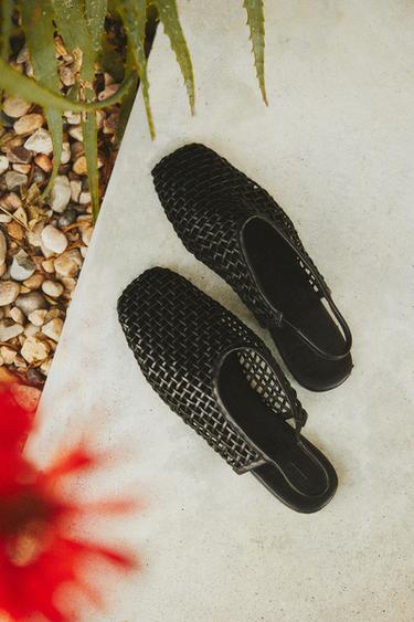 BRAIDED LEATHER SLINGBACK BALLERINAS - Black by Zara - Image 1