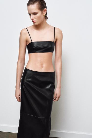 Zara 100% LEATHER SKIRT ZW COLLECTION LIMITED EDITION - Black