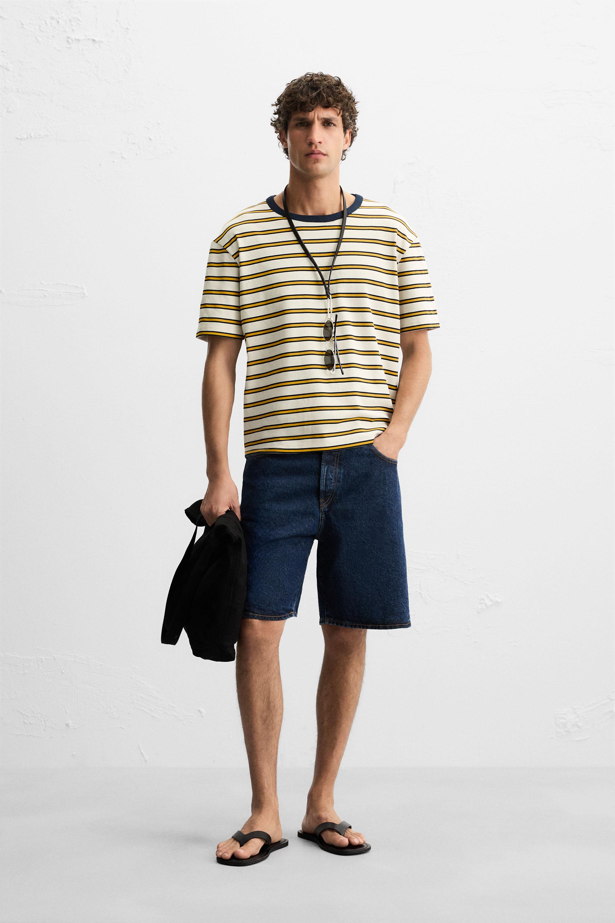 STRIPED JACQUARD T-SHIRT - Ecru/Yellow | ZARA United States