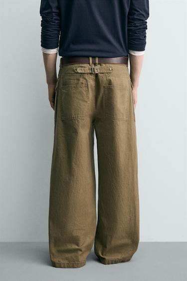 PANTALON COUPE LARGE À PASSANT - Kaki de Zara - Image 2