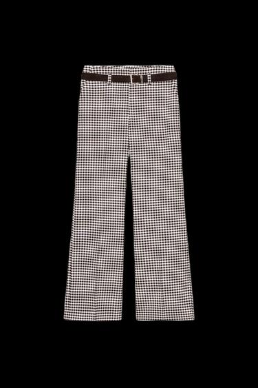 PANTALÓN RECTO CINTURÓN CUADRO VICHY - Marrón de Zara