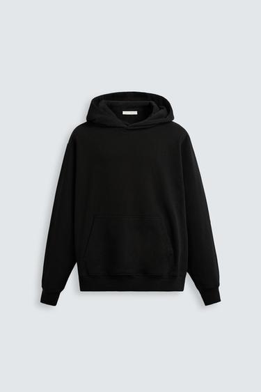 Zara BASIC HOODIE SWEATSHIRT - Black