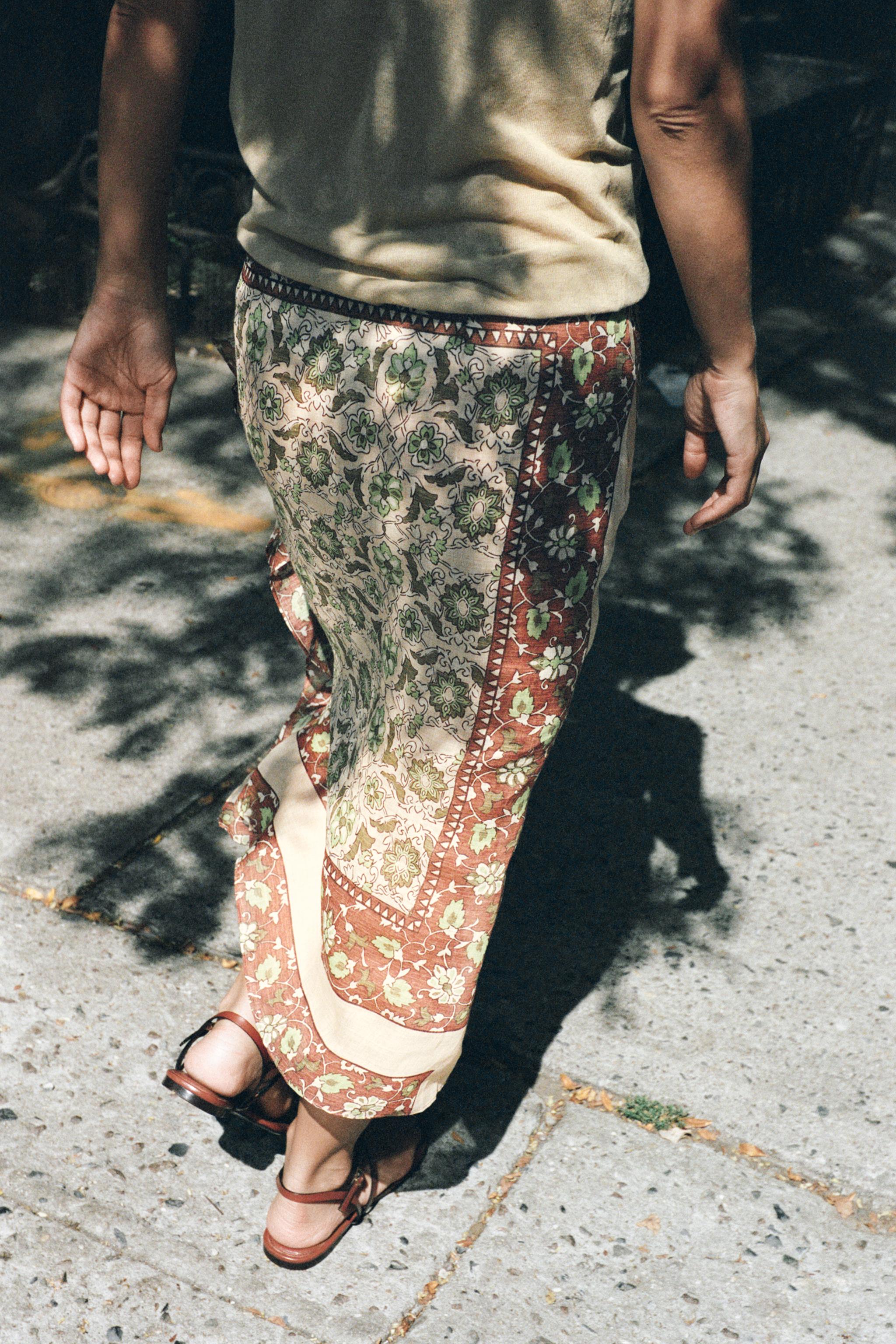 PRINTED RAMIE SARONG SKIRT — Multicolored