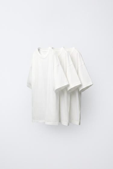 LOT DE TROIS T-SHIRTS UNIS - Blanc de Zara