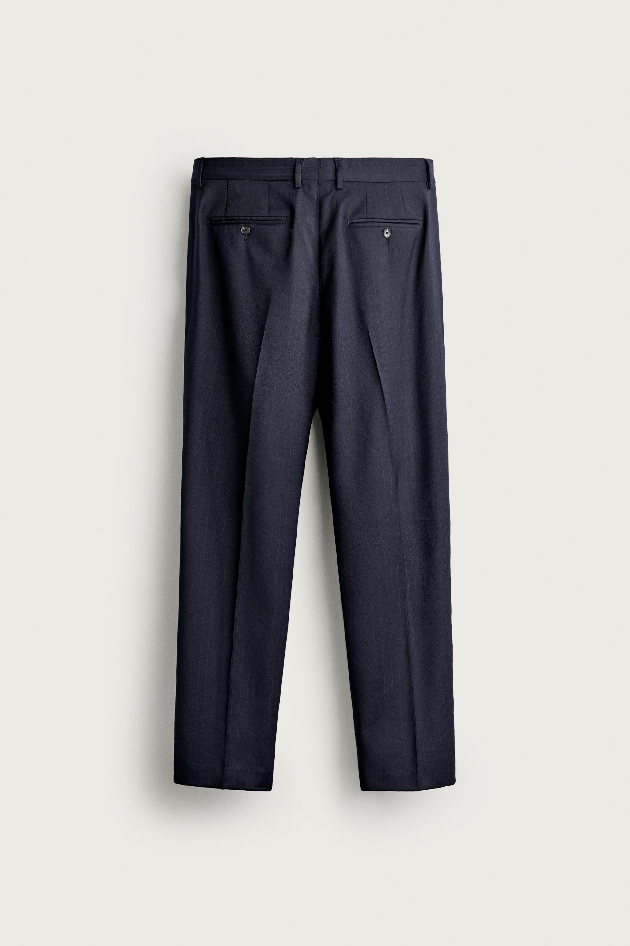100% WOOL PINSTRIPE REGULAR FIT SUIT PANTS