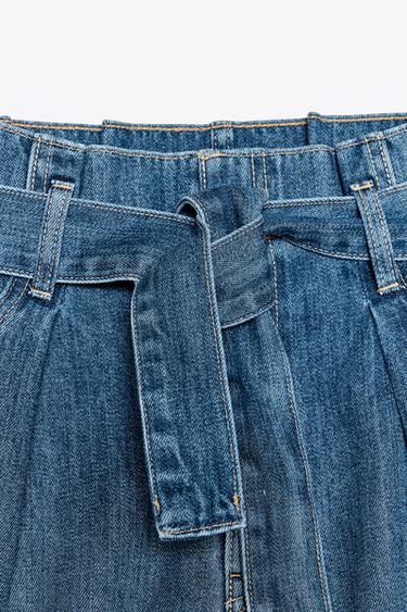HIGH-WAIST TRF PAPER BAG DENIM BERMUDA SHORTS - Blue by Zara - Image 6