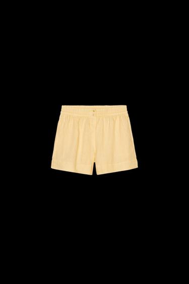 Zara 100% LINEN SHORTS ZW COLLECTION - Pastel yellow - Image 0