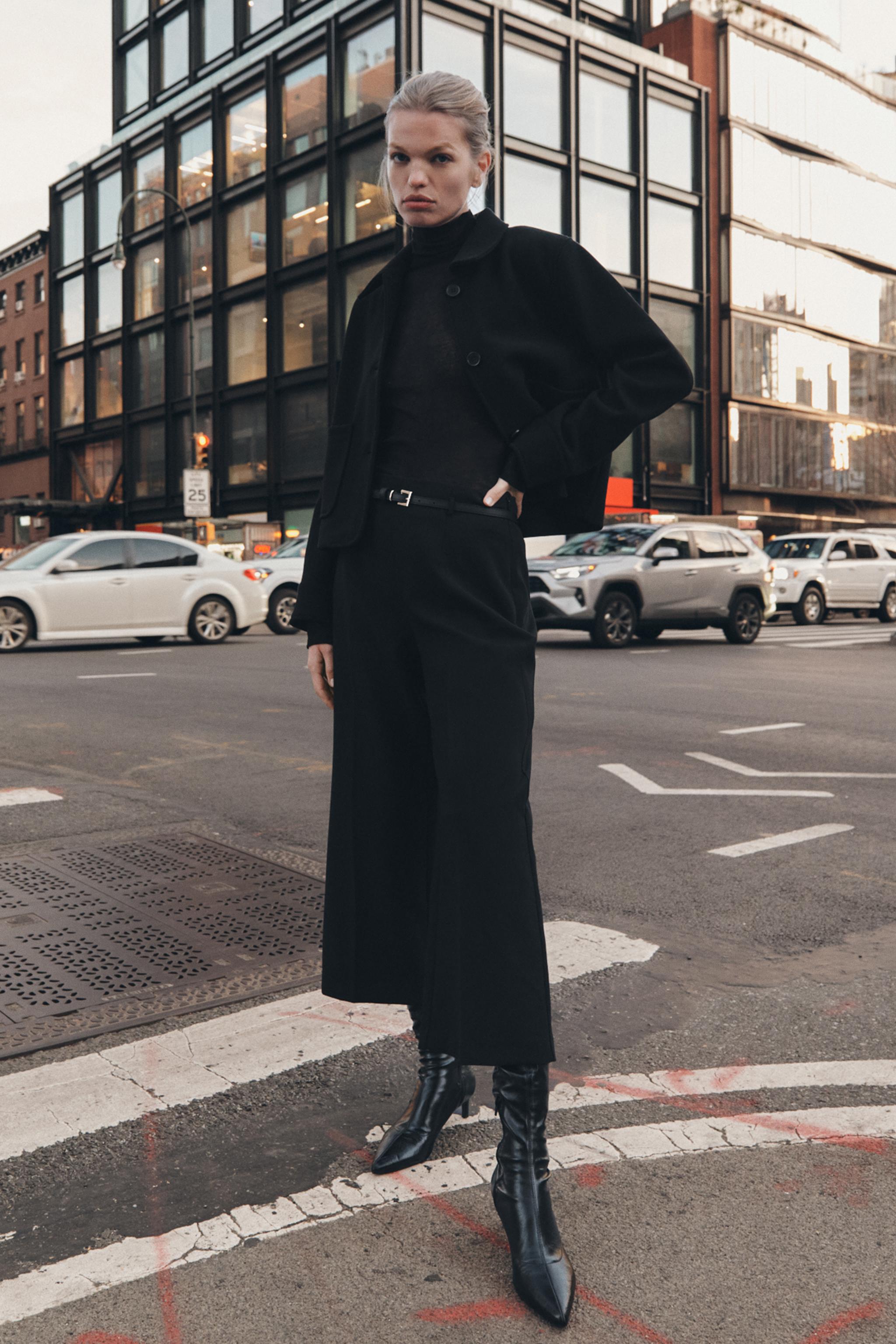 ZW COLLECTION ベルト付きキュロットパンツ - ストーン | ZARA