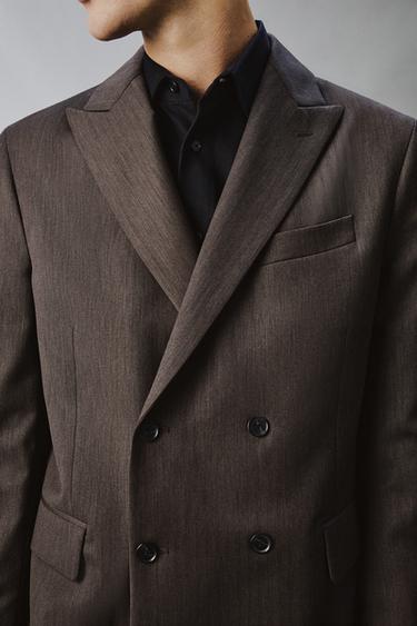 VESTE DE COSTUME À BOUTONNAGE CROISÉ À CHEVRONS - Marron de Zara - Image 5