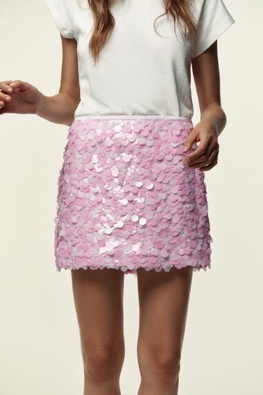 SEQUINNED MINISKIRT - Mid-pink by Zara