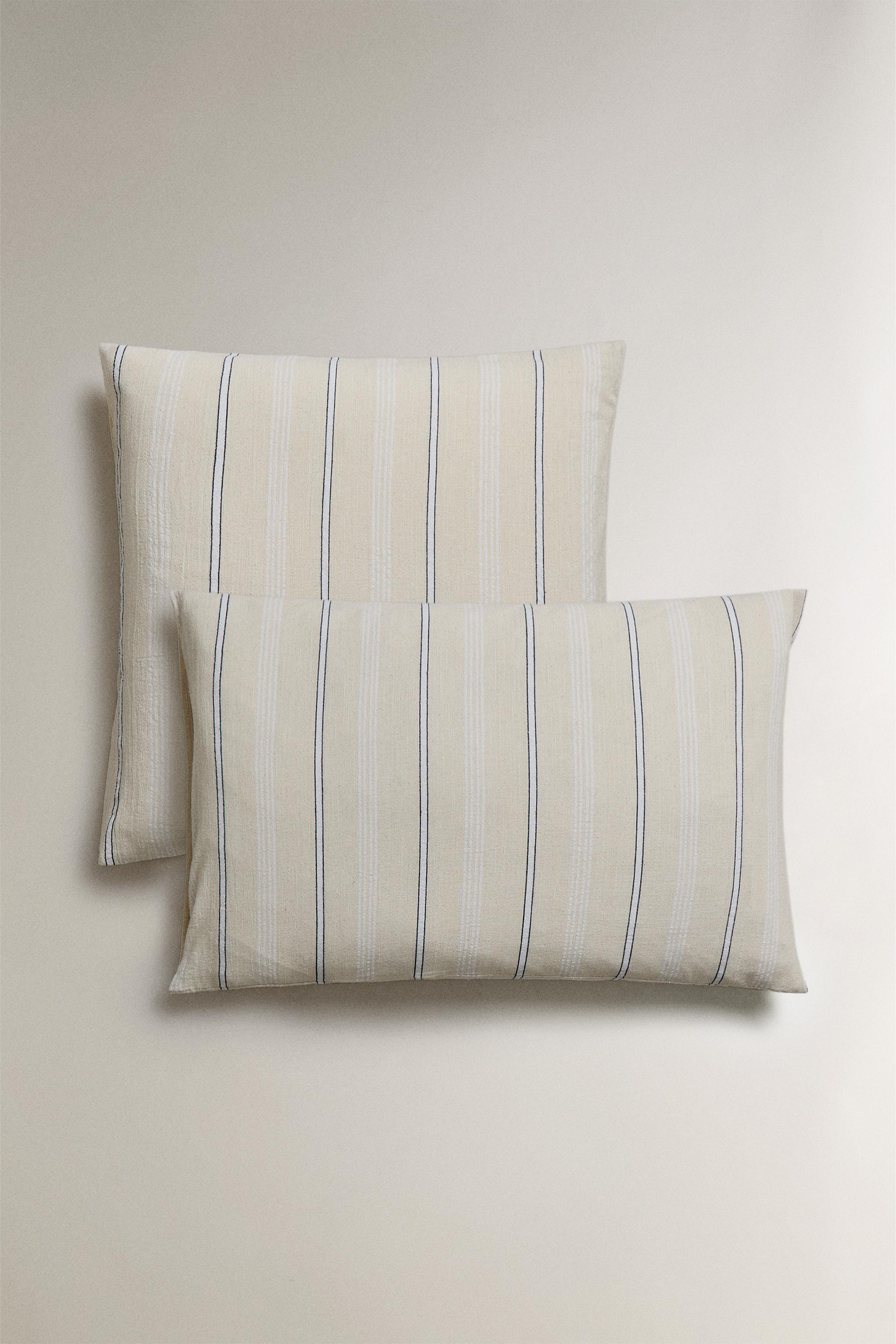 STRIPED COTTON PILLOWCASE Ecru ZARA United States