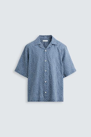 Zara CONTRAST EMBROIDERY SHIRT - Blue