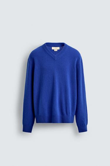Zara V-NECK WOOL - CASHMERE JUMPER LIMITED EDITION - Blue
