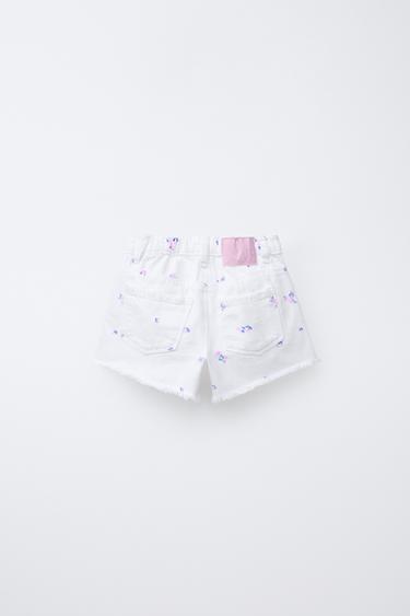 BERMUDA EN SERGÉ À FLEURS - Blanc de Zara - Image 1