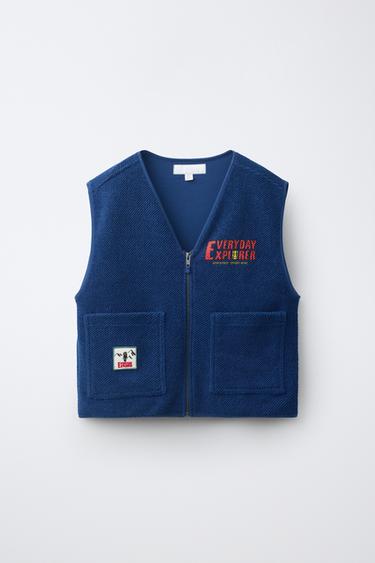 TEXTURED GILET WITH TEXT AND LABEL DETAIL - Blue by Zara