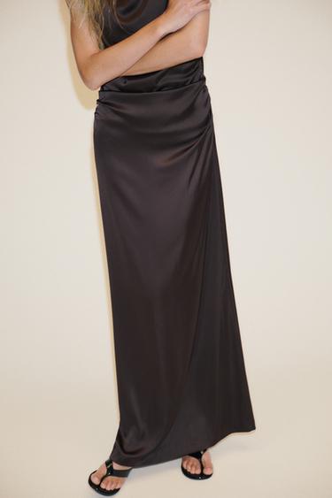 OPEN BACK SATIN LONG DRESS - Dark brown by Zara - Image 2