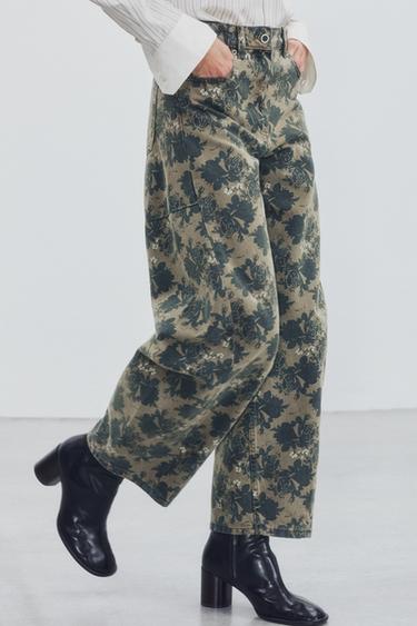 JEANS ZW COLLECTION ANKLE BALLOON SHTRAT I MESËM ME LULE - Kaki nga Zara