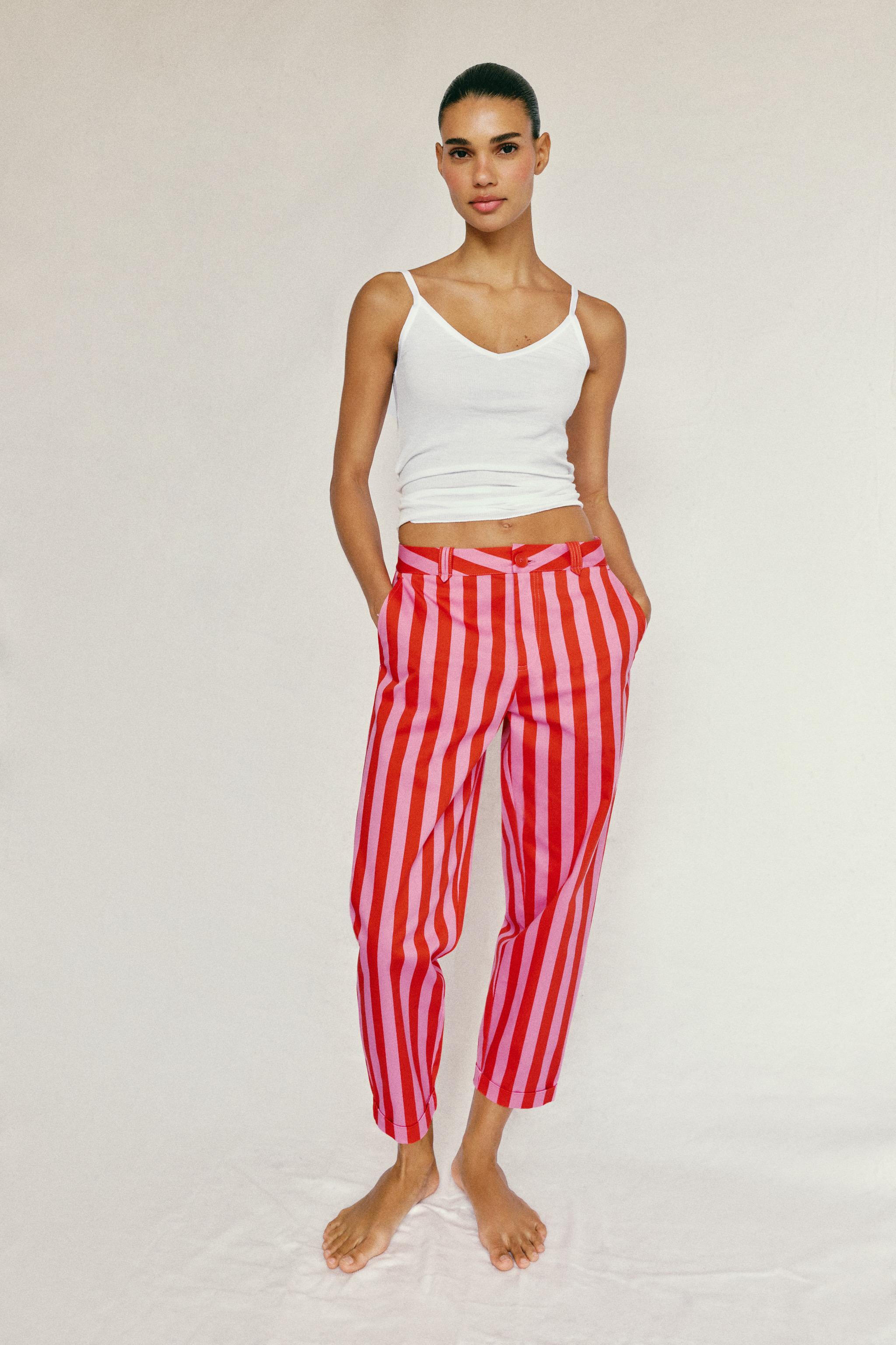 STRIPED CHINO PANTS — Pink