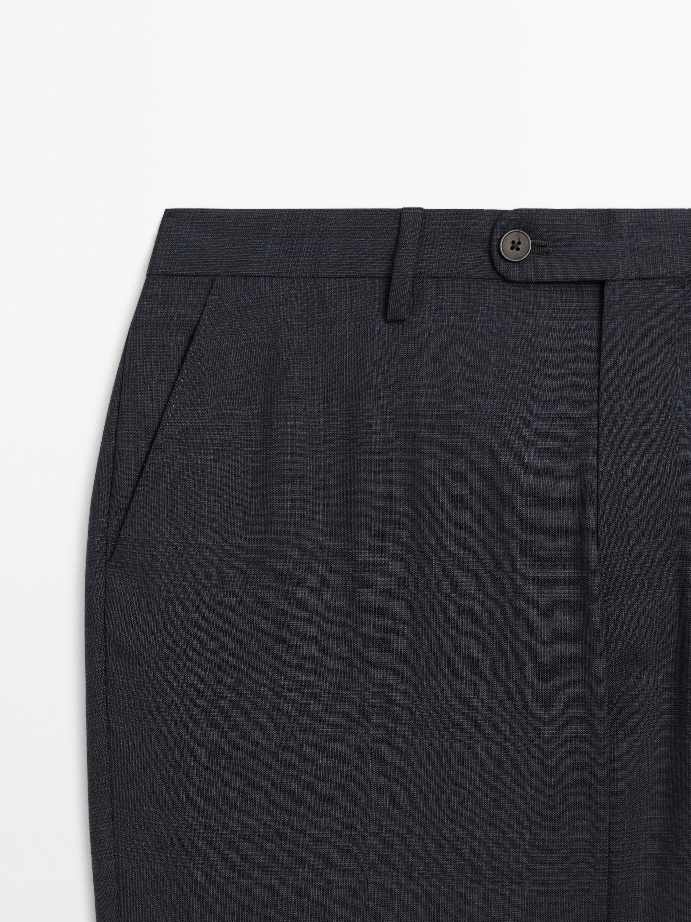 Pantalon de costume à carreaux 100 % laine