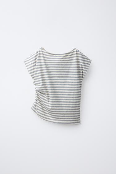 STRIPED RUCHED TEXT T-SHIRT — Striped 2