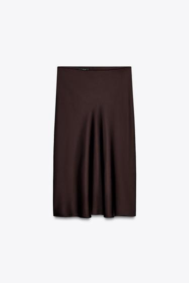 FALDA MIDI SATINADA - Burgundy de Zara