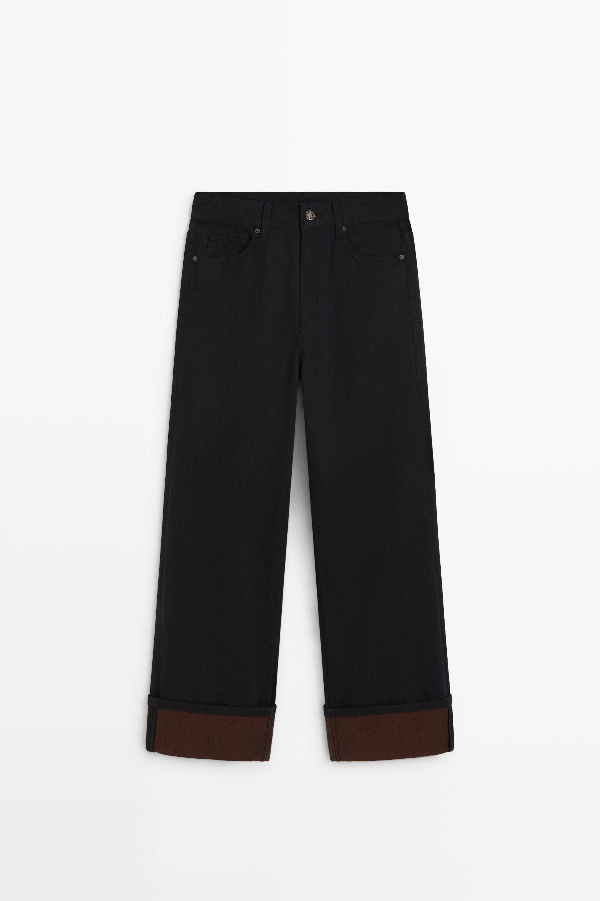 Jean wide leg taille moyenne à revers