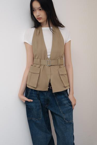 홀터넥 포켓 탑 - Zara 카키