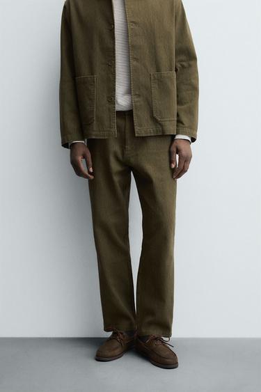 PANTALON STRUCTURE COTON - Vert de Zara