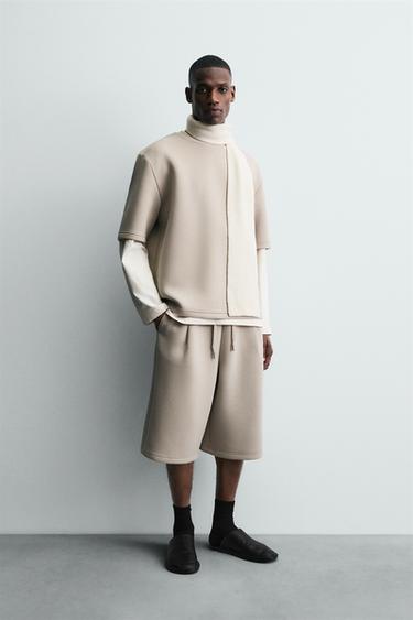 NEOPRENE-EFFECT SWEATSHIRT WITH STUD - Stone by Zara