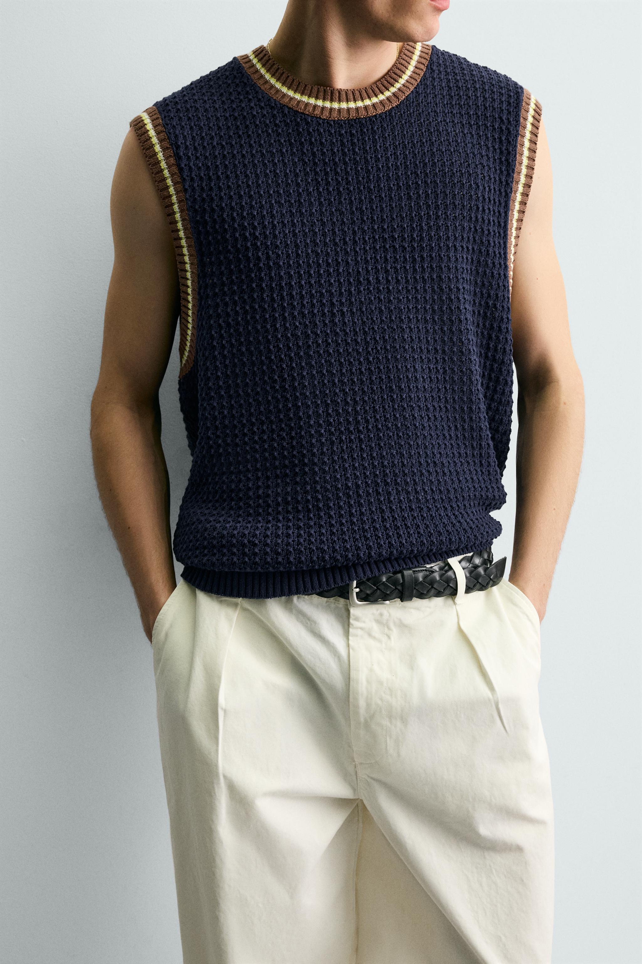 CONTRAST RIB KNIT VEST - Blue | ZARA India CONTRAST RIB KNIT VEST - Blue | ZARA India