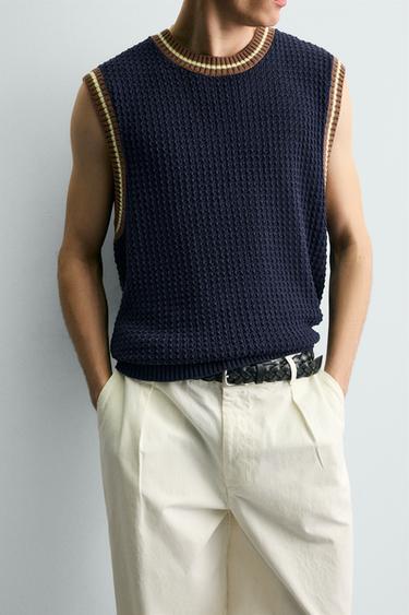 CONTRAST RIB KNIT VEST - Blue by Zara - Image 5
